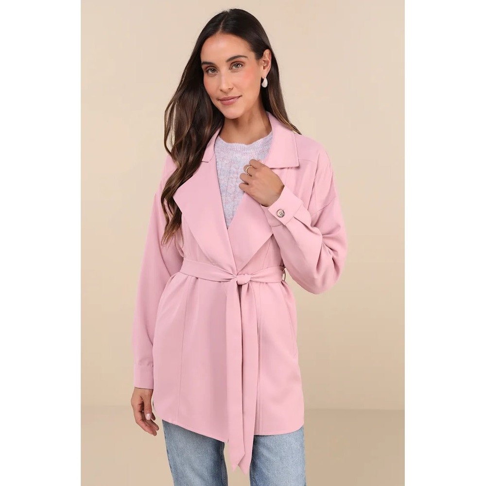 Lulus Mauve Pink Lightweight Belted Trench Coat Jacket Small NWT